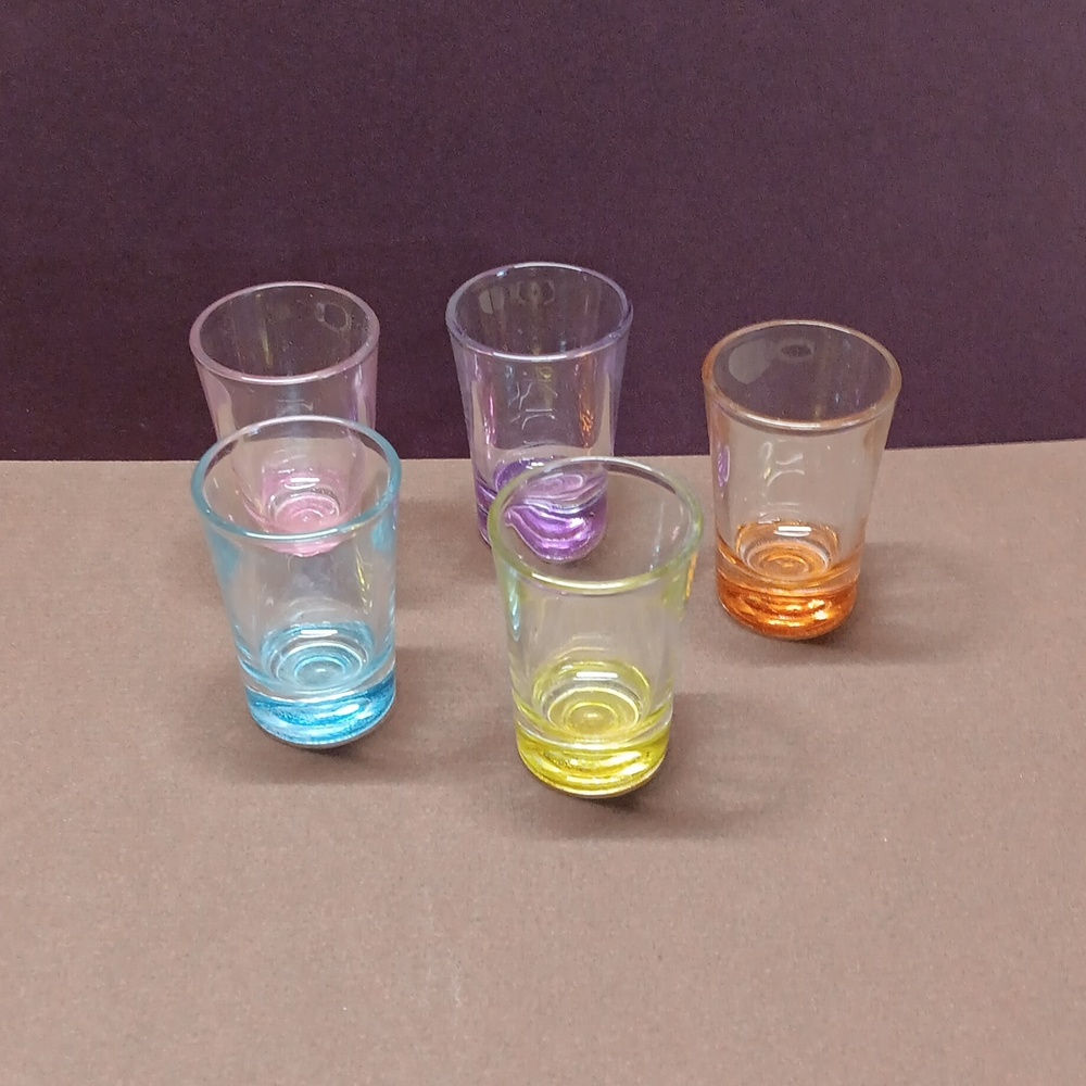 Set of 5 Rainbow Various Colored Bottoms Shot Glasses